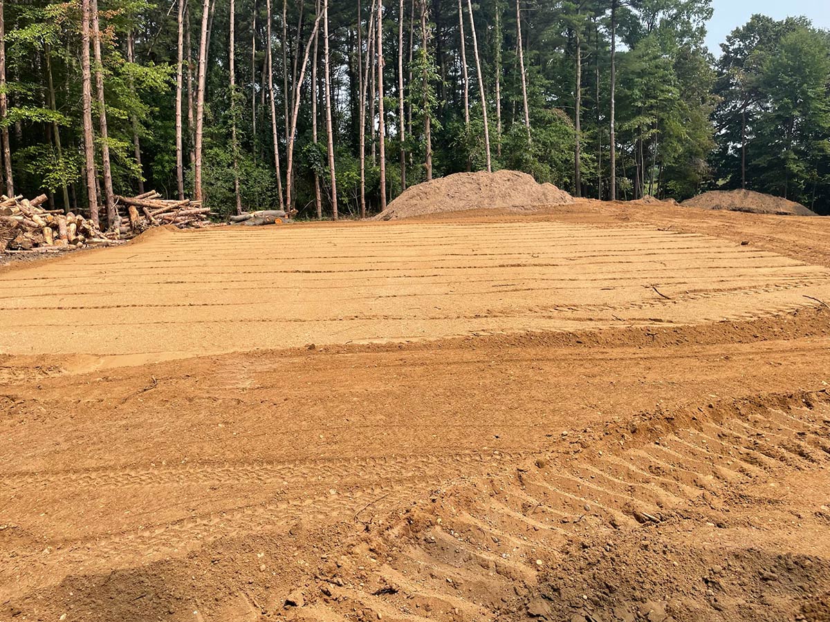cleared and leveled site in woods